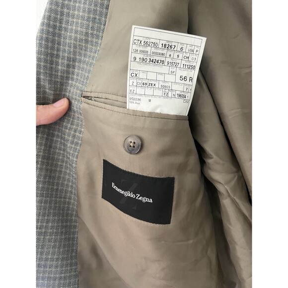 Ermenegildo Zegna 100% wool gray and green plaid Blazer sports coat Jacket 56r - Picture 2 of 8